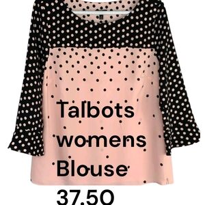 Talbots Black and Pink Polka Dot Blouse